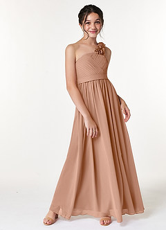 Azazie Flower Junior Robe Trapèze en Mousseline de soie Plissée Champagne Rosé image3