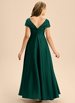 Azazie Rowena Junior A라인 절하다 스트레치 새틴 플로어 길이 주니어 신부 들러리 드레스 image5