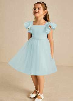 Azazie Kaeya Flower Girl Dresses Sea Glass A-Line Bow Tulle Dress image4