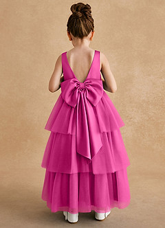 Azazie Megallie Blumenmädchenkleider A-Linie Schleifen Tüll Kleid Fuchsia image5