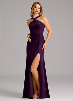 Azazie Rue Bridesmaid Dresses Grape A-Line Pleated Velvet Dress image4