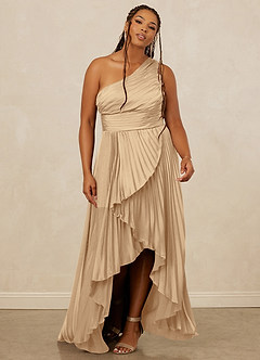 Christian Siriano Bridal for Azazie 1008 Robes de demoiselle d'honneur Robe Trapèze en Satin extensible Ue épaule Champagne image9