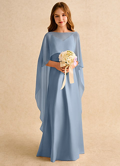 Azazie Fishie Junior Formal Flower Girl Dresses Dusty Blue A-Line Matte Satin Dress image3