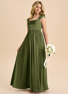 Azazie Hattie Junior A-Linie Plissee Stretch-Satin Kleid Olivgrün image6