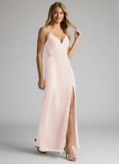 Azazie Becca Bridesmaid Dresses Rose Petal Sheath V-Neck Chiffon Dress image2