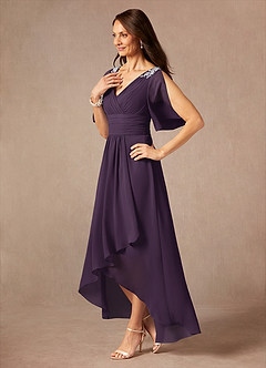 Azazie Pascual Mother of the Bride Dresses Plum A-Line Pleated Chiffon Dress image3
