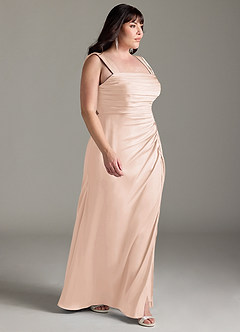 Azazie Jesaphine Bridesmaid Dresses Blushing Pink Sheath Bow Stretch Satin Dress image10