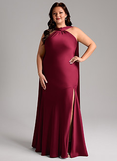 Azazie Kinsley Robes de demoiselle d'honneur Robe Sirène en Satin extensible Fente Latérale Bourgogne image8