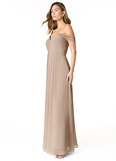 Azazie Kaitlynn Robes de demoiselle d'honneur Robe Empire Convertible en Mousseline de soie Gerafft Taupe image4