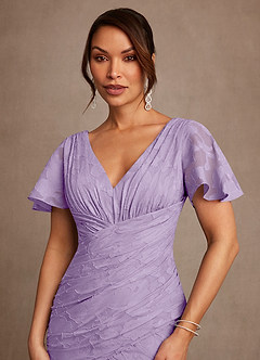 Azazie Jolene Mother of the Bride Dresses Lilac Mermaid Pleated Floral Burnout Dress image5