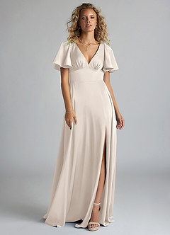 Azazie Kimber Bridesmaid Dresses White Alabaster A-Line Ruched Stretch Satin Dress image3