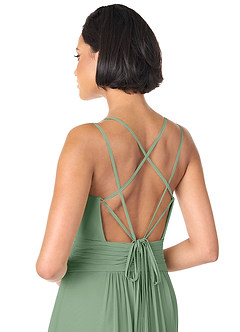 Azazie Farren Vestidos de damas de honor Vestido de Matcha de Gasa de Corte en A Convertible con Plisado image7