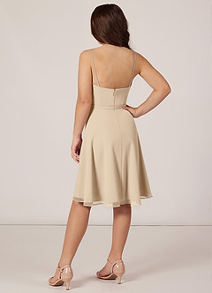 Azazie Kalie Junior Champagne A-Line with Belt Chiffon Dress image4
