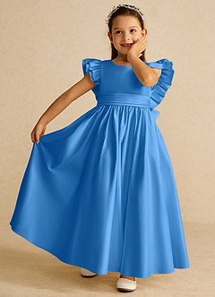 Azazie Piglette Flower Girl Dresses Blue Jay A-Line Bow Matte Satin Dress image6