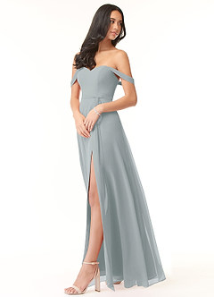 Azazie Aaron Bridesmaid Dresses Dolphin Grey A-Line Off the Shoulder Chiffon Convertible Dress image6