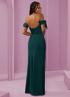Barbie ♥ Azazie Jurken voor bruidsmeisjes Converteerbaar Jurk van Stretch Satijn met Kolom Off the Shoulder Pijnboom image7