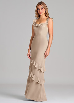 Azazie Marilynn Brudtärnklänningar Klä av Sjöjungfru i Chiffong Av axeln Taupe image7