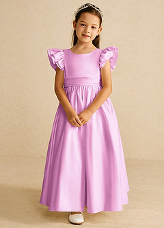 Azazie Piglette Flower Girl Dresses Candy Pink A-Line Bow Matte Satin Dress image4