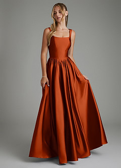 Azazie Nevaeh Bridesmaid Dresses Paprika A-Line Corset Stretch Satin Dress image4