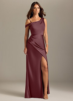 Azazie Madelyn Brautjungfernkleider Wandelbar Meerjungfrau-Linie Schulterfrei Stretch-Satin Kleid Sangria image9