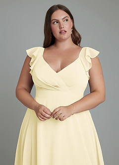 Azazie Leilani Bridesmaid Dresses Lemon Sorbet A-Line Pleated Chiffon Dress image11