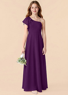 Azazie Arabella Junior Grape A-Line Ruched Chiffon Dress image6