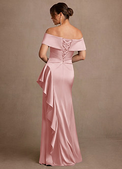 Azazie Kirsty Mère de la mariée Robes Robe Fourreau en Satin extensible Épaule décolletée Rose Poudré image2