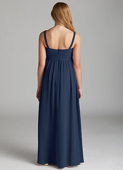 Azazie Chanel Junior Vestido de Azul Marino Oscuro de Gasa de Corte en A con Escote de Corazón image4
