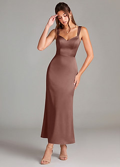 Azazie Denice Brautjungfernkleider Etui Plissee Stretch-Satin Kleid Espresso image1