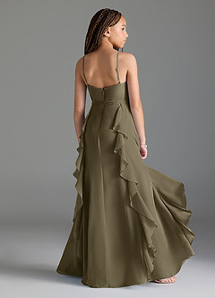 Azazie Peyton Junior Willow Green A-Line V-Neck Cascading Ruffles Chiffon Dress image2