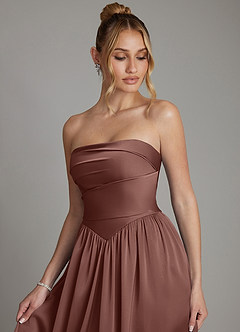 Azazie Zena Bridesmaid Dresses Espresso A-Line Strapless Stretch Satin Dress image3