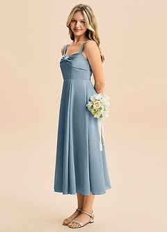 Azazie Ramona Junior Vestido de Azul Polvoriento de Satén Elástico de Corte en A con Escote de Corazón image3