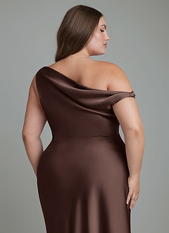 Azazie Emerson Bridesmaid Dresses Ganache Mermaid Off the Shoulder Stretch Satin Dress image13