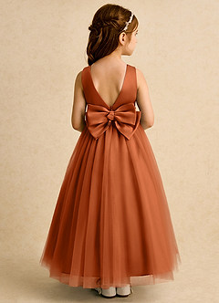 Azazie Lior Flower Girl Dresses Burnt Orange Ball-Gown Pleated Tulle Dress image5