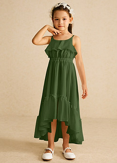 Azazie Karmen Blumenmädchenkleider A-Linie Gestreift Chiffon Kleid Olivgrün image4