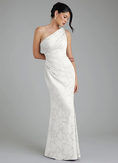 Azazie Akilah Bridesmaid Dresses White Mermaid One Shoulder Floral Burnout Dress image1
