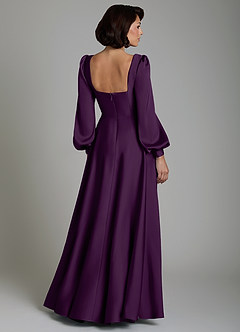 Azazie Solana Bridesmaid Dresses Grape A-Line Long Sleeve Stretch Satin Dress image2