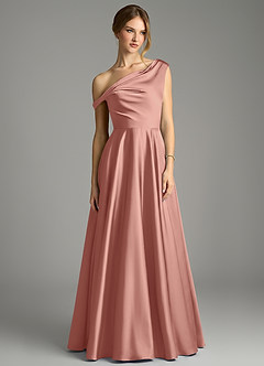 Azazie Xanthe Bridesmaid Dresses Rosette A-Line Off the Shoulder Stretch Satin Dress image3