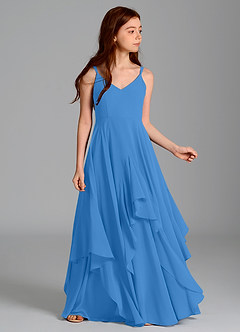 Azazie Karan Junior Vestido de Azul Grisaceo de Gasa de Corte en A image3