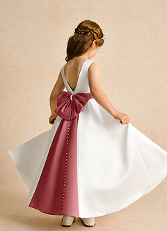 Azazie Cherry Robe Demoiselle D'honneur Fillette Robe Princesse en Mat Satiné Plissée Ivory Antique Rose image4