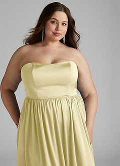 Azazie Morana Vestidos de damas de honor Vestido de Sorbete De Limón de Satén Elástico de Corte en A Convertible con Vestidos sin tirantes image19