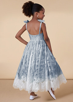 Azazie Tilly Flower Girl Dresses Diamond White Dusty Blue A-Line Lace Dress image2