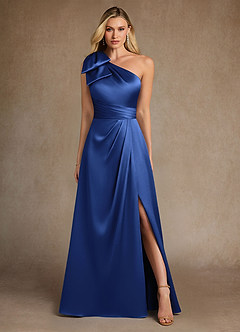 Azazie Easton Abiti per la Madre della Sposa Abito A-Line in Raso Elasticizzato Monospalla Blu Reale image1