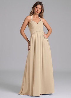 Azazie Darlyn Essayer des robes à la maison Robe Trapèze en Mousseline de soie Encolure en Forme de Cœur Bleu Poussiéreux image3