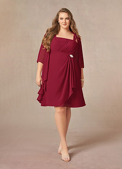 Azazie Olivia Mother of the Bride Dresses Burgundy A-Line Square Neckline Pleated Chiffon Dress image7