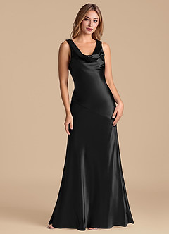 Azazie Rylina Vestidos de damas de honor Vestido de Negro de Satén Metálico de Corte Sirena image1