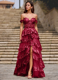 Glitz Rosso Abito da ballo a trapezio con volant image3