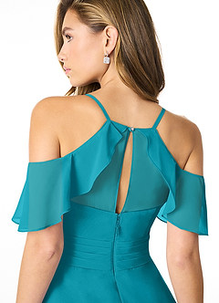 Azazie Dakota Bridesmaid Dresses Jade A-Line V-Neck Pleated Chiffon Dress image4