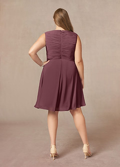 Azazie Theron Kleider für die Brautmutter A-Linie V-Hals Gefaltet Chiffon Kleid Sangria image7