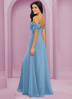 Barbie ♥ Azazie Robes de demoiselle d'honneur Robe Trapèze Convertible en Mousseline de soie Épaule décolletée Acier Bleuté image6